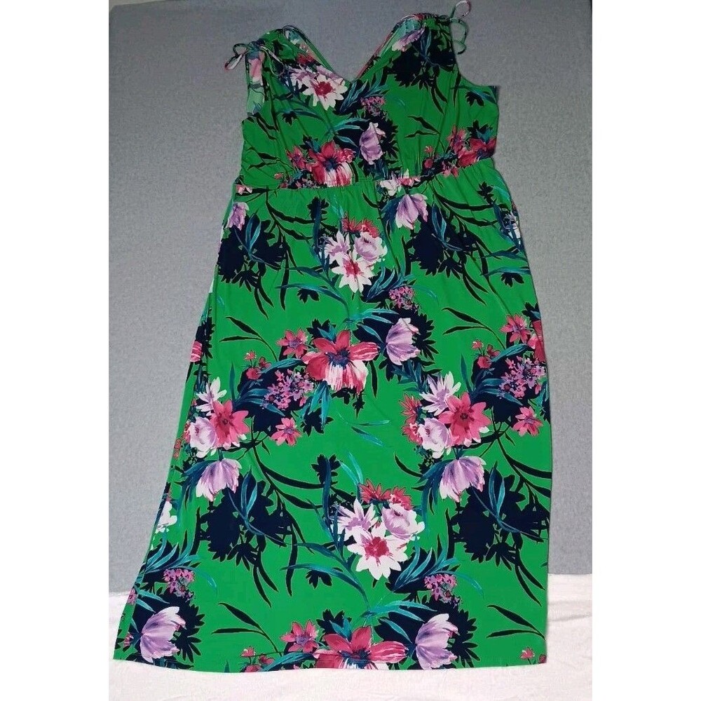 Iman Sleeveless Maxi Dress Womens Size 4XT Green And Bright Floral Vneck...